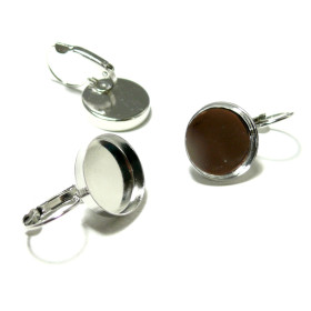 Supports de Boucles d’oreille Dormeuse Ronde 16mm Bord Épais – Argent Platine