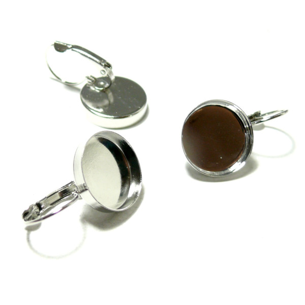 Supports de Boucles d’oreille Dormeuse Ronde 16mm Bord Épais – Argent Platine