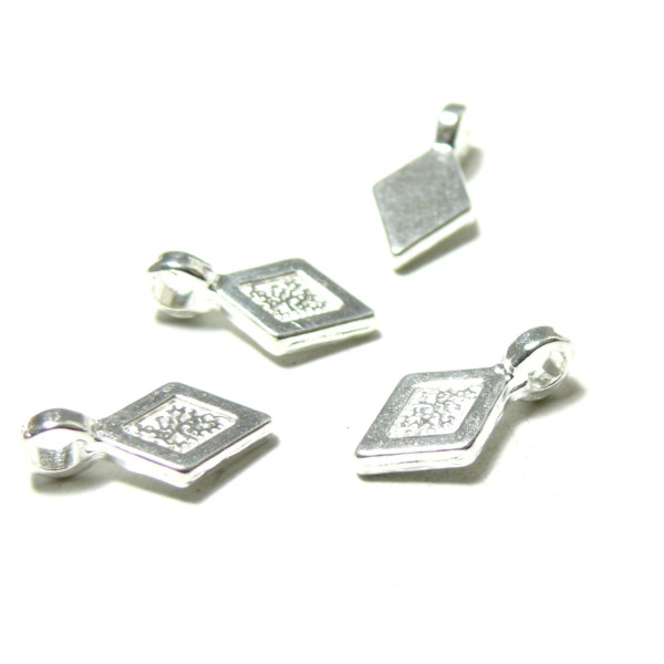 Belieres à Coller forme Losange 16mm, attache pendentif, métal finition Argent Vif