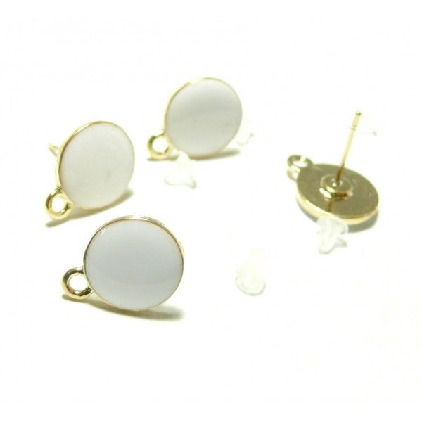 Boucles d'oreille puces style émaille Blanc  12mm avec attache doré