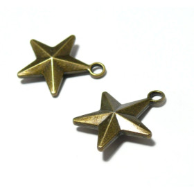 Pendentifs Breloque Étoiles Biface 3D 21mm – Métal Couleur Bronze