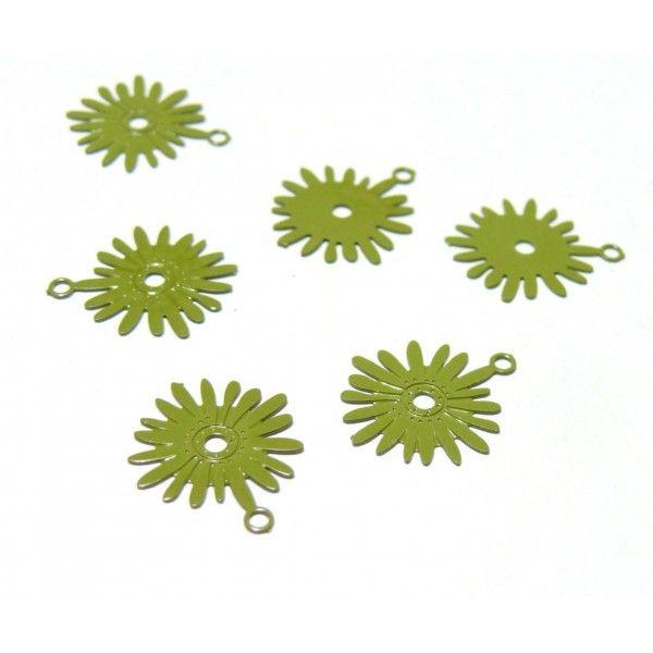 AE119297 Lot 6 Estampes pendentif  filigrane Fleur Soleil couleur Vert de 13 par 15mm