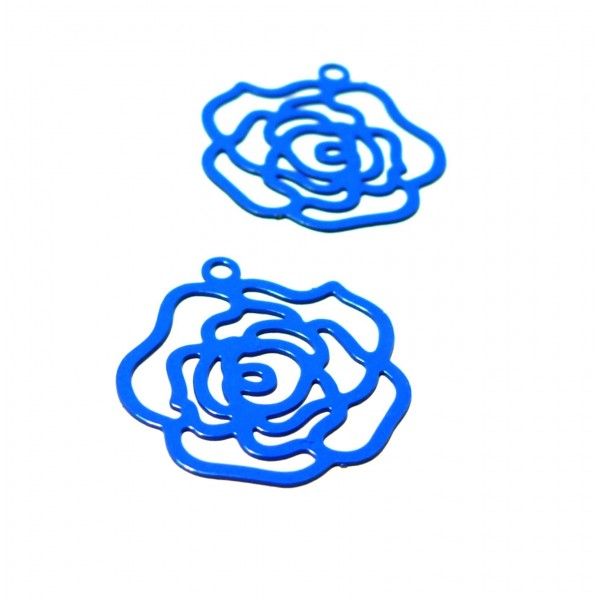 AE112817 Lot 4 Estampes pendentif  filigrane Fleur Pivoine couleur Bleu Ciel de 20 par 21mm