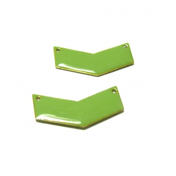 Connecteurs Résine style Emaillés Biface Forme V Chevron Couleur Vert 30mm sur une base en métal doré