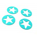 AC119915 Lot de 4 Estampes rondes étoile perforée 18mm couleur Bleu Turquoise