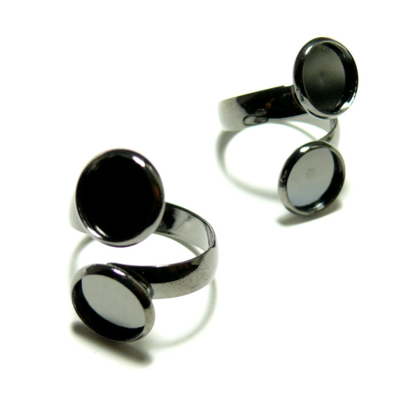 170420140753 PAX 5 supports  bague 12mm Double Cabochons metal couleur Argent Vif
