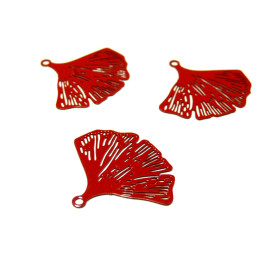 AE113811 Lot 4 Estampes pendentif filigrane Ginkgo couleur Noir de 20 par 25mm