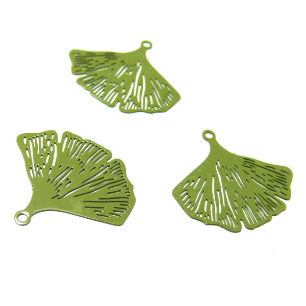 Estampes Pendentif Filigrane Ginkgo Biloba Vert Kaki 20x25mm