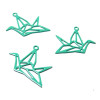 AE116420 Lot 4 Estampes pendentif filigrane Grue Origami couleur Bleu Ciel de 15 par 20mm