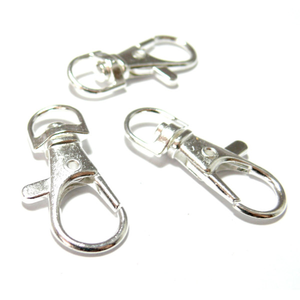 Grands fermoirs, mousquetons, porte clé 37mm, métal finition Argent vif