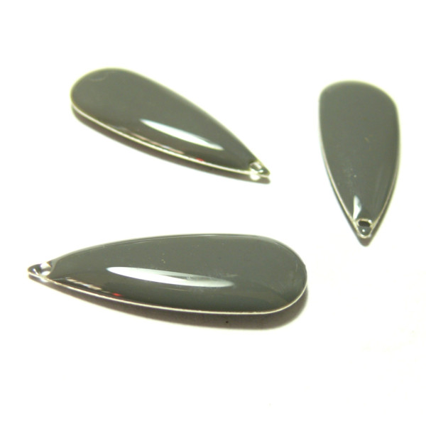 Sequins médaillons style résine émaillés Biface Goutte XL Gris 28mm par 10mm ref 9