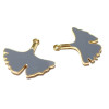 S11129125 PAX 5 Feuilles de Gingko 30mm résine emaillées couleur Gris Métal Doré