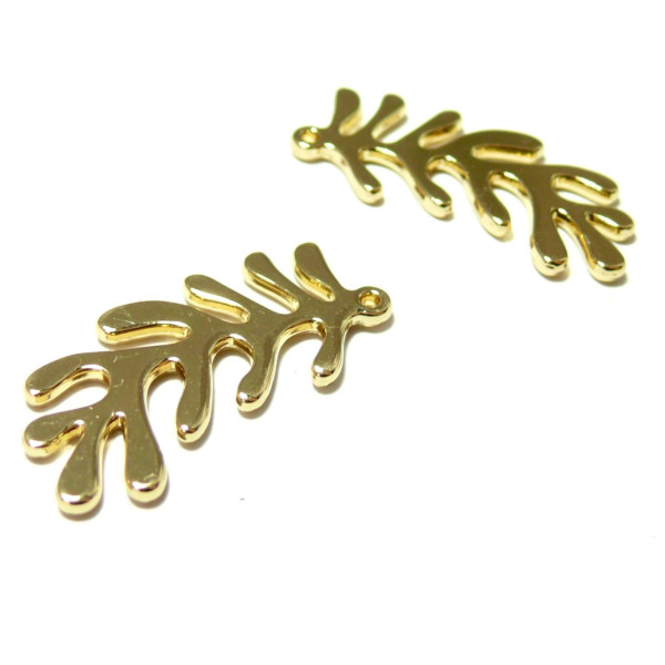 pendentifs feuille, algues, corail 33mm métal couleur Doré
