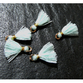 160721134006 PAX 10 MINI pompons breloque passementière avec fil d'or et anneau 10mm Bleu Pastel 