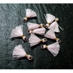 160721134006 PAX 10 MINI pompons breloque passementière avec fil d'or et anneau 10mm Rose Pale