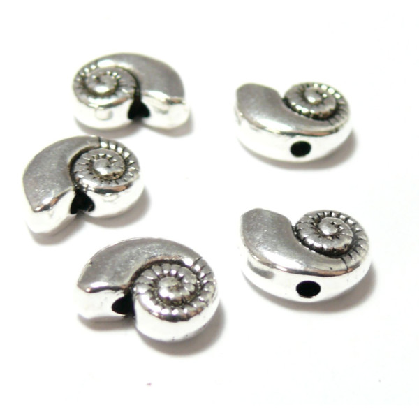 Perles intercalaires Coquillage escargot 11mm metal couleur Argent Antique