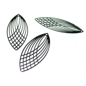Estampes, pendentif  filigrane Grand Ovale Oblong Noir 15 par 40mm