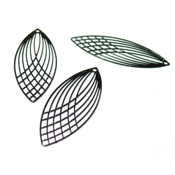 Estampes, pendentif  filigrane Grand Ovale Oblong Noir 15 par 40mm