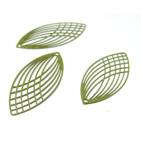 Estampes Pendentif Filigrane Grand Ovale Oblong Vert Kaki 15x40mm