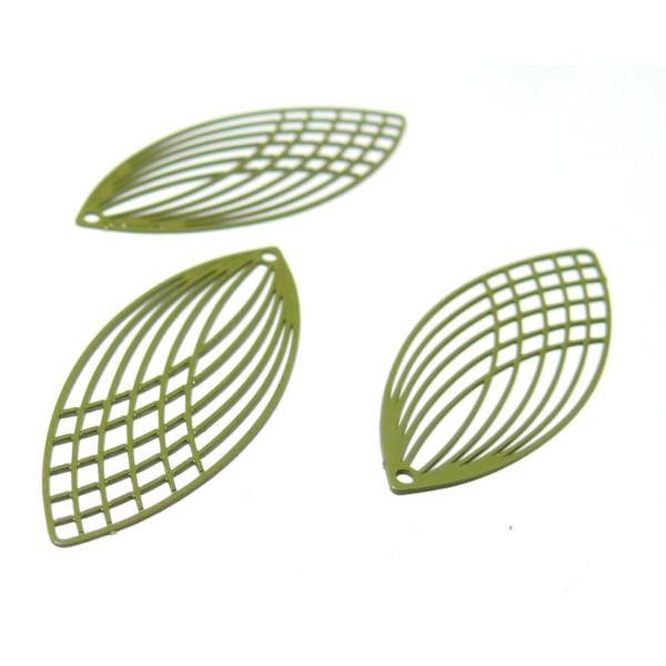 Estampes Pendentif Filigrane Grand Ovale Oblong Vert Kaki 15x40mm