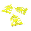 AE112944 Lot de 4 Estampes pendentif  filigrane Cage et Oiseau couleur Gris 23 par 15mm