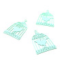 Estampes pendentif  filigrane Cage et Oiseau couleur Vert d'eau 23 par 15mm