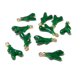 Breloques Pendentifs Corail 18mm Résine Émaillée Verte sur Base Dorée