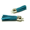 Pompons breloque passementière 60mm suédine BLEU PETROLE ARGENT VIF