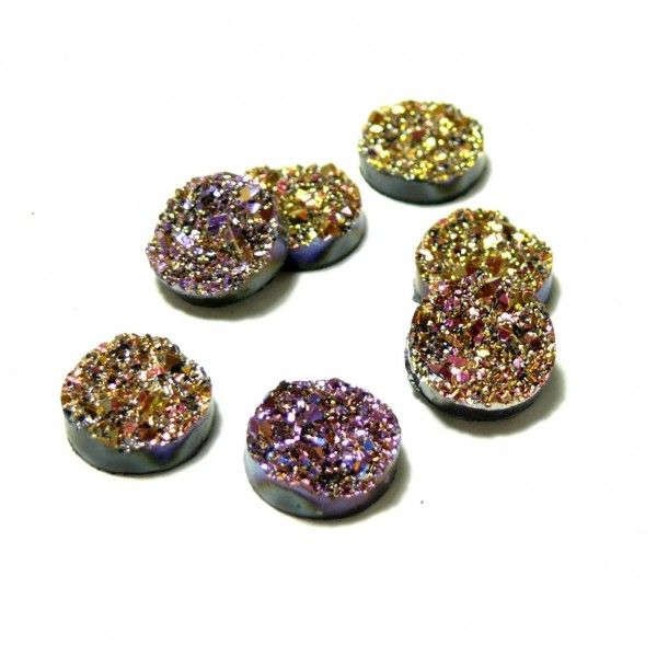 10 cabochons plat druzy, drusy ronds 12mm ( S1176700 )