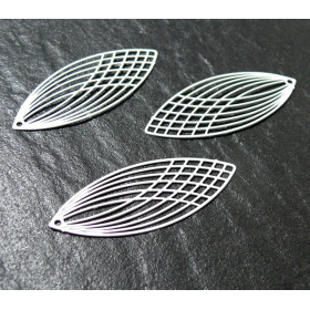 AE118987 Lot de 4 Estampes pendentif filigrane Grand Ovale Oblong Vert Kaki 15 par 40mm