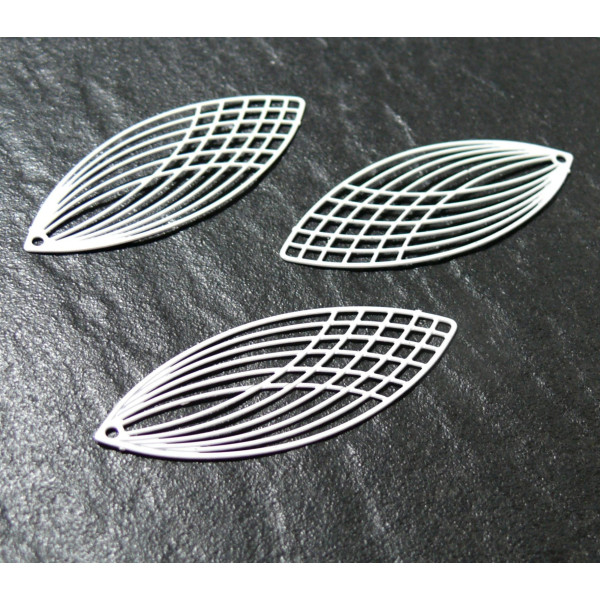 AE118987 Lot de 4 Estampes pendentif filigrane Grand Ovale Oblong Vert Kaki 15 par 40mm