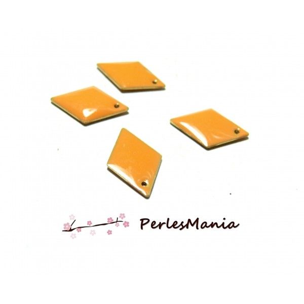 sequins médaillons émaillés biface LOSANGE 16 par 11mm Orange base dorée PS1191542