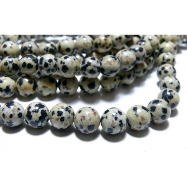 H115156 1 fil de 32 perles jaspe dalmatien 6mm
