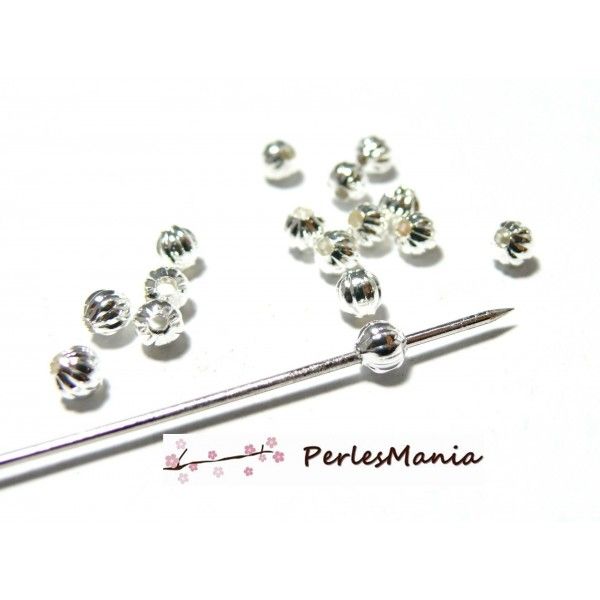 Perles  intercalaires 4 mm striées métal couleur Argent Vif