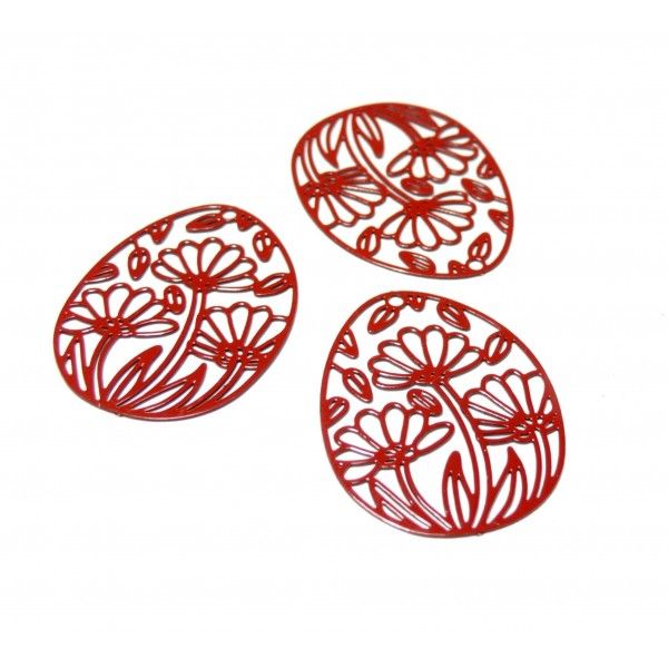 AE114135 Lot de 4 Estampes pendentif filigrane Fleurs Zen, Sakura Jaune 30 par 24mm