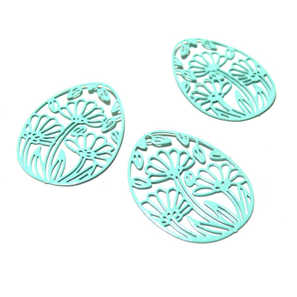 Estampes pendentif filigrane Fleurs Zen, Sakura Bleu Ciel 30 par 24mm
