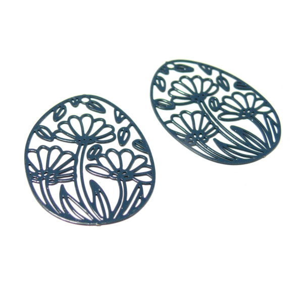 Estampes pendentif filigrane Fleurs Zen, Sakura Bleu Gris 30 par 24mm