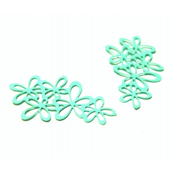 Estampes pendentif filigrane Grappe de Fleurs Vert d' eau 35 par 16mm