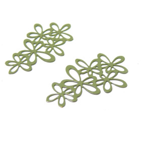 AE112343 Lot de 4 Estampes pendentif filigrane Grappe de Fleurs Vert d' eau 35 par 16mm