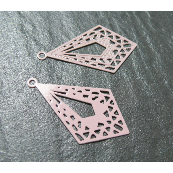 Estampes pendentif filigrane Chandeliers Losange Rose Pale 19 par 32mm