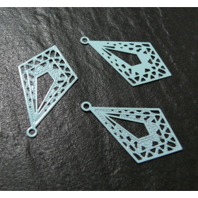 AE11778 Lot de 4 Estampes pendentif filigrane Chandeliers Losange Bleu Ciel 19 par 32mm