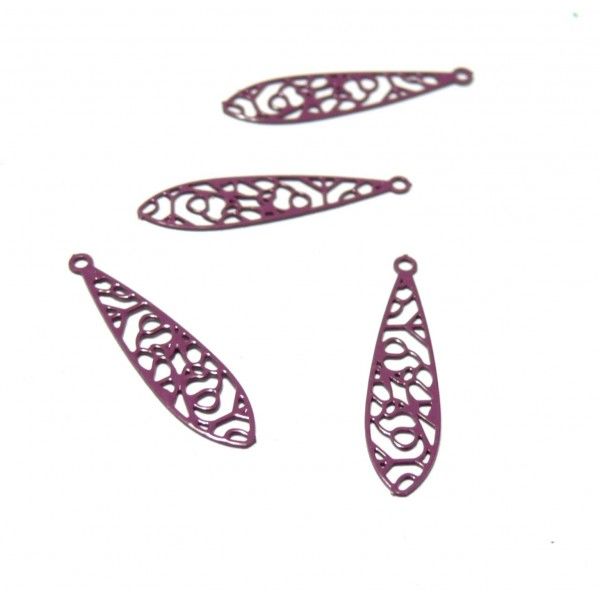 Estampes pendentif filigrane Goutte oblong  ajourée Violet Aubergine 5 par 22mm