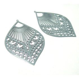 AE113892 Lot de 2 Estampes pendentif filigrane Grand eventail Rose 39 par 59mm