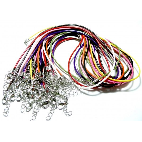 colliers Ras de Cou en Corde Ciree Multicolores 1.5mm avec chaine d'extension