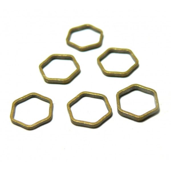 Pendentifs connecteur Hexagone 9mm métal couleur Bronze