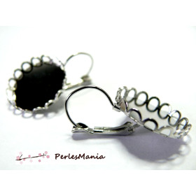 10 Supports de Boucle d'oreille dormeuse 12mm VAGUE ARGENT PLATINE ref 25026