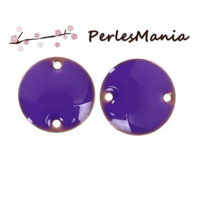 Sequins, médaillons émaillés biface, CONNECTEUR 12mm VIOLET base doré