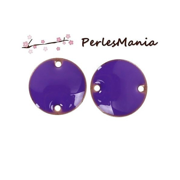Sequins, médaillons émaillés biface, CONNECTEUR 12mm VIOLET base doré