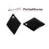 sequins médaillons résine émaillés biface LOSANGE 16 par 11mm NOIR base argent