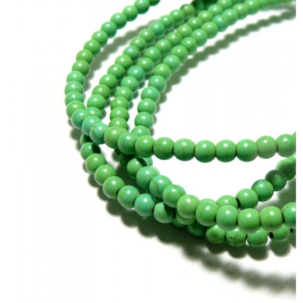 HG106402I 1 fil de 110 perles Turquoise reconstituée Howlite couleur Jaune 4mm